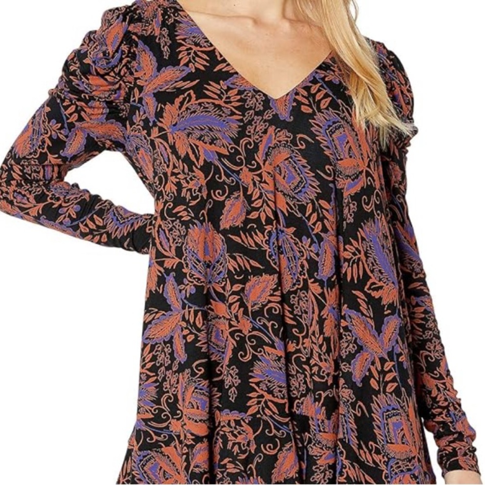 Free People Black and Purple Floral Top